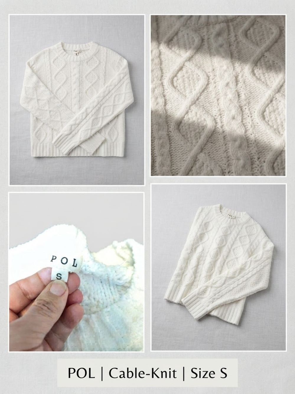 POL Cream Cable-Knit Crewneck Sweater